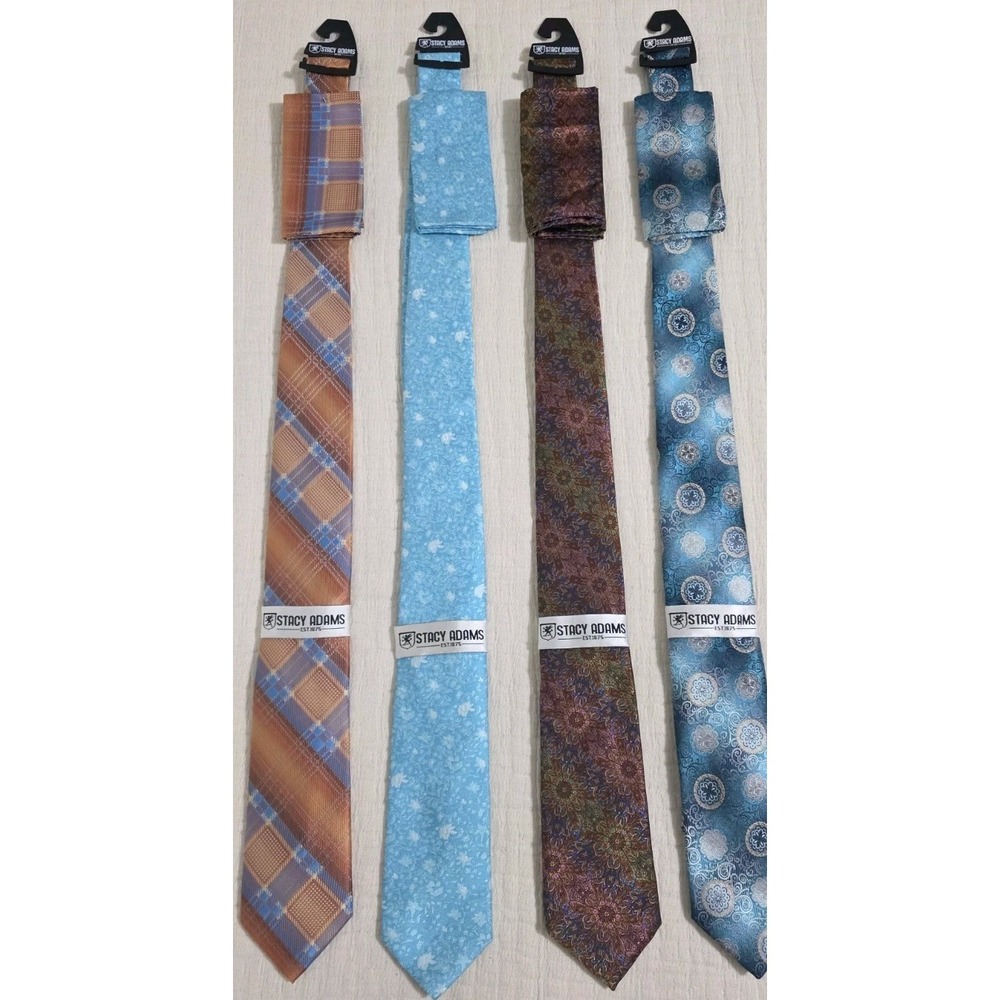 NWT Stacy Adams Ties And Pocket Square Lot Of 4 Paisley Abstract Print 2